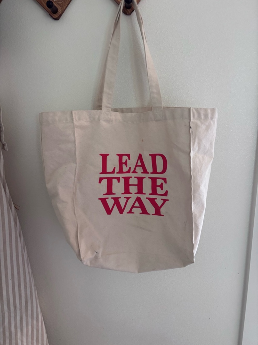 Port Authority Cream Canvas Tote with Pink "LEAD THE WAY" Print